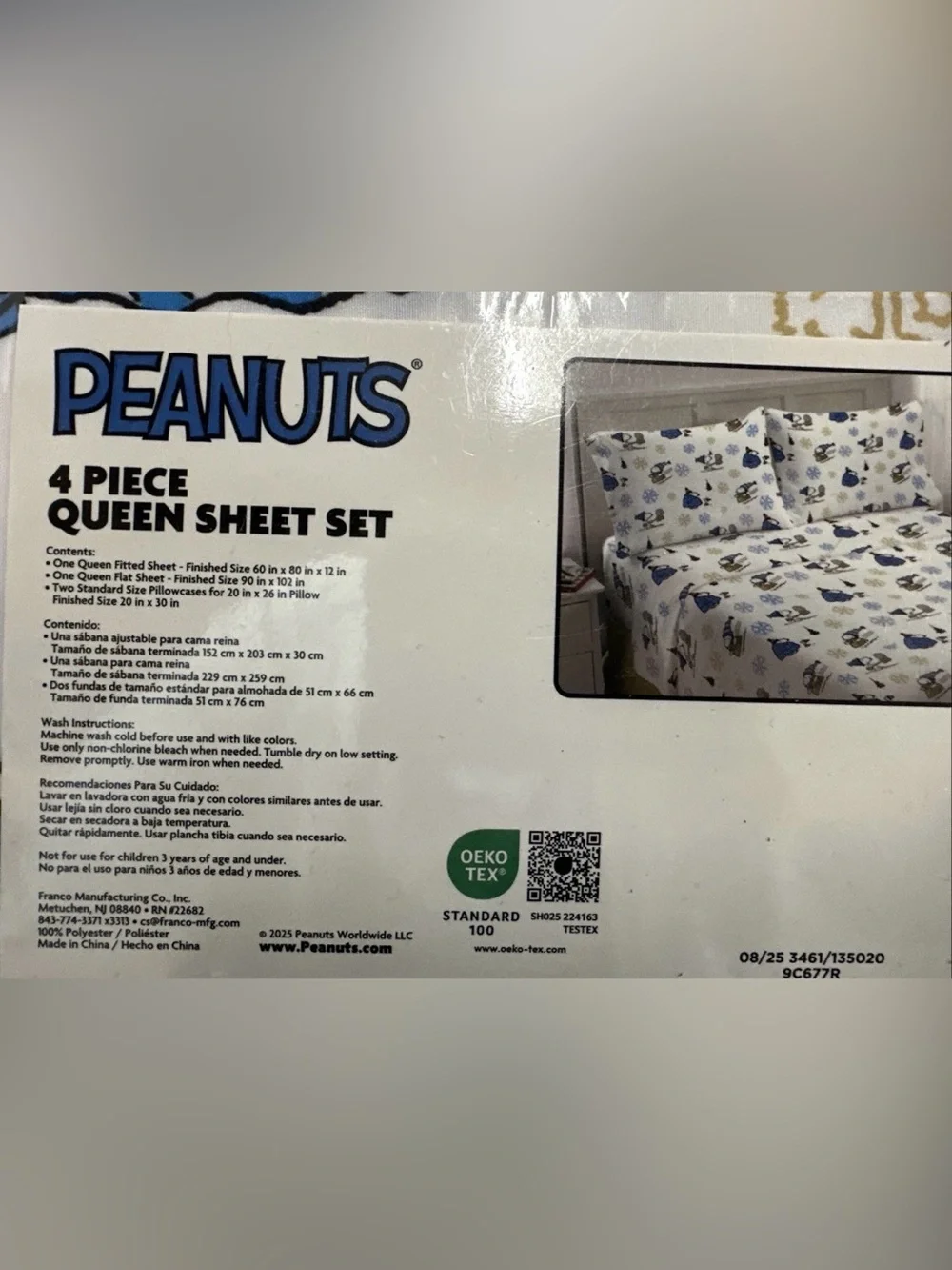 Brand New Peanuts Snoopy Winter Queen Bed Sheets 4 Piece Set Snoopy & Woodstock
